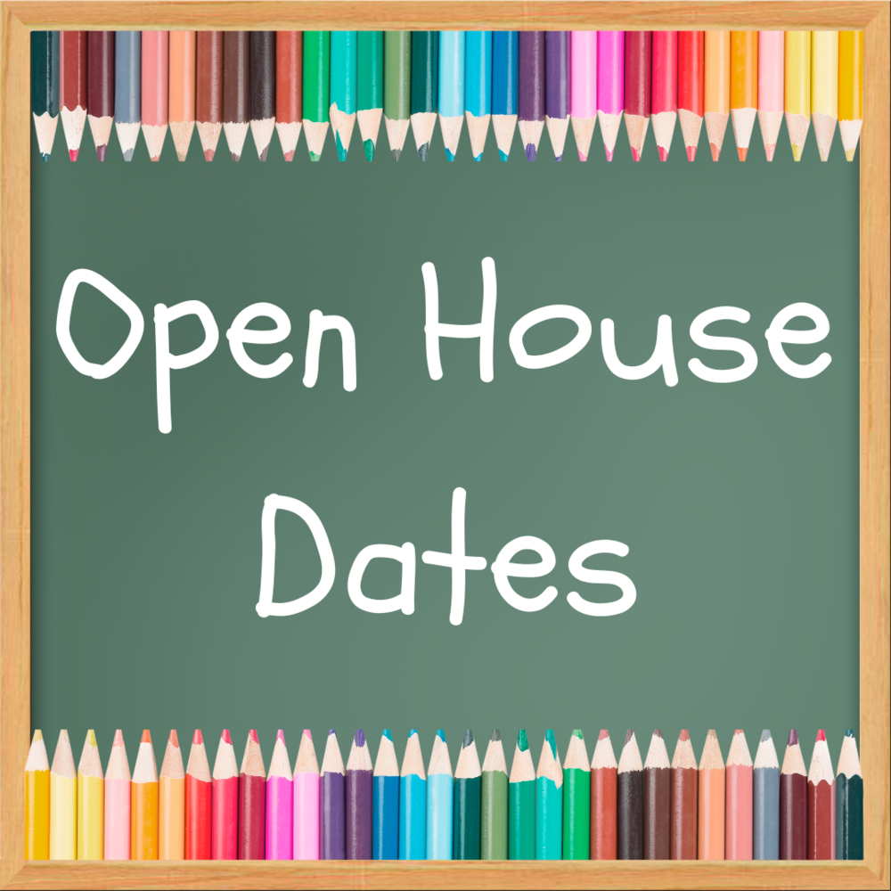 Image: Chalkboard with Open house dates written on it