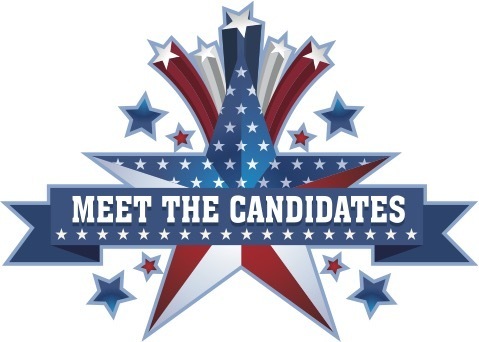 Image: Star graphic that read meet the candidates