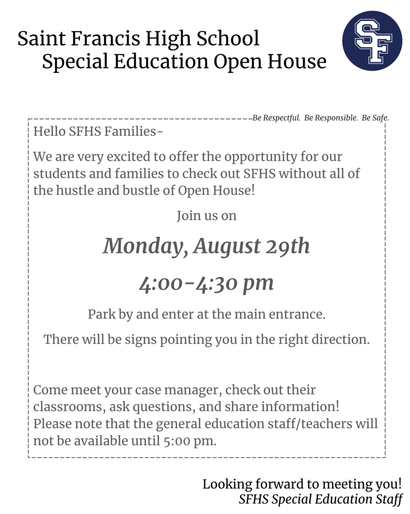 Image: flyer for SFHS SPED Open House